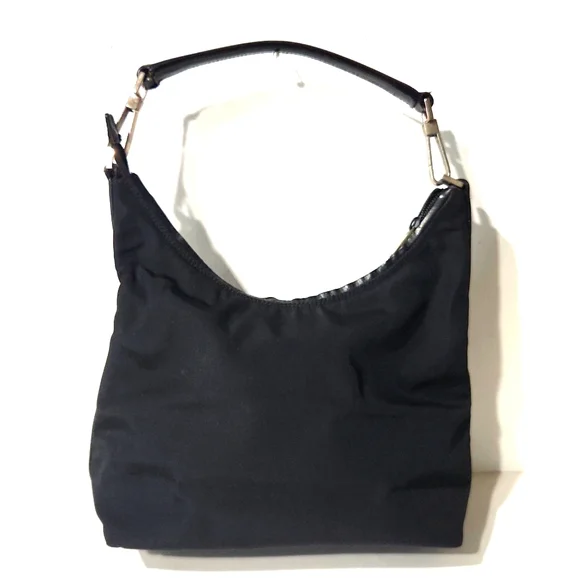 VTG Gucci Authentic 000062 Black Nylon Leather Handbag Shoulder Purse - Picture 2 of 16